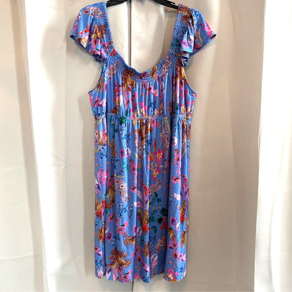 Soma Women Dress Sz XL Blue Floral Flutter Sleeve Boho Bloomcore Comfort 18182x